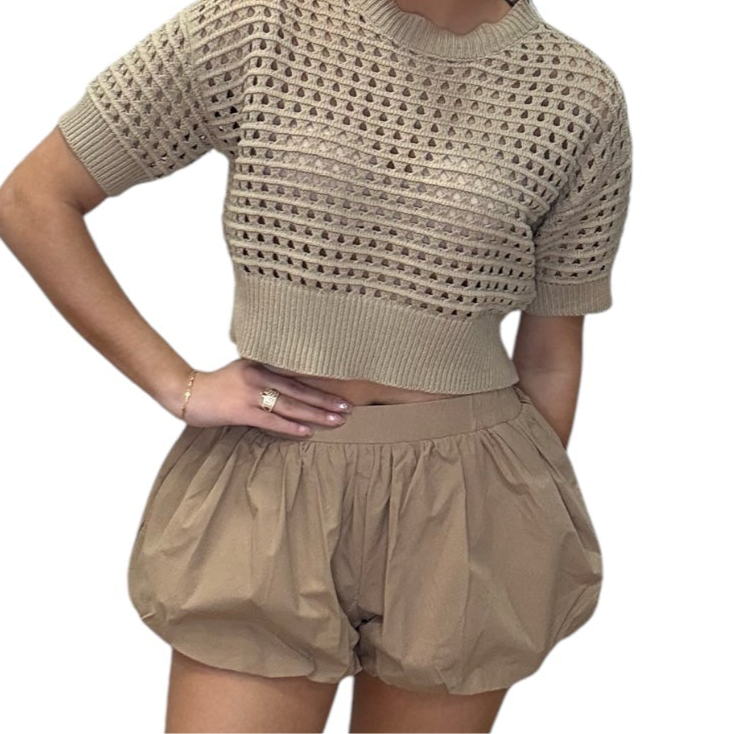 Poplin Puff Shorts - Khaki