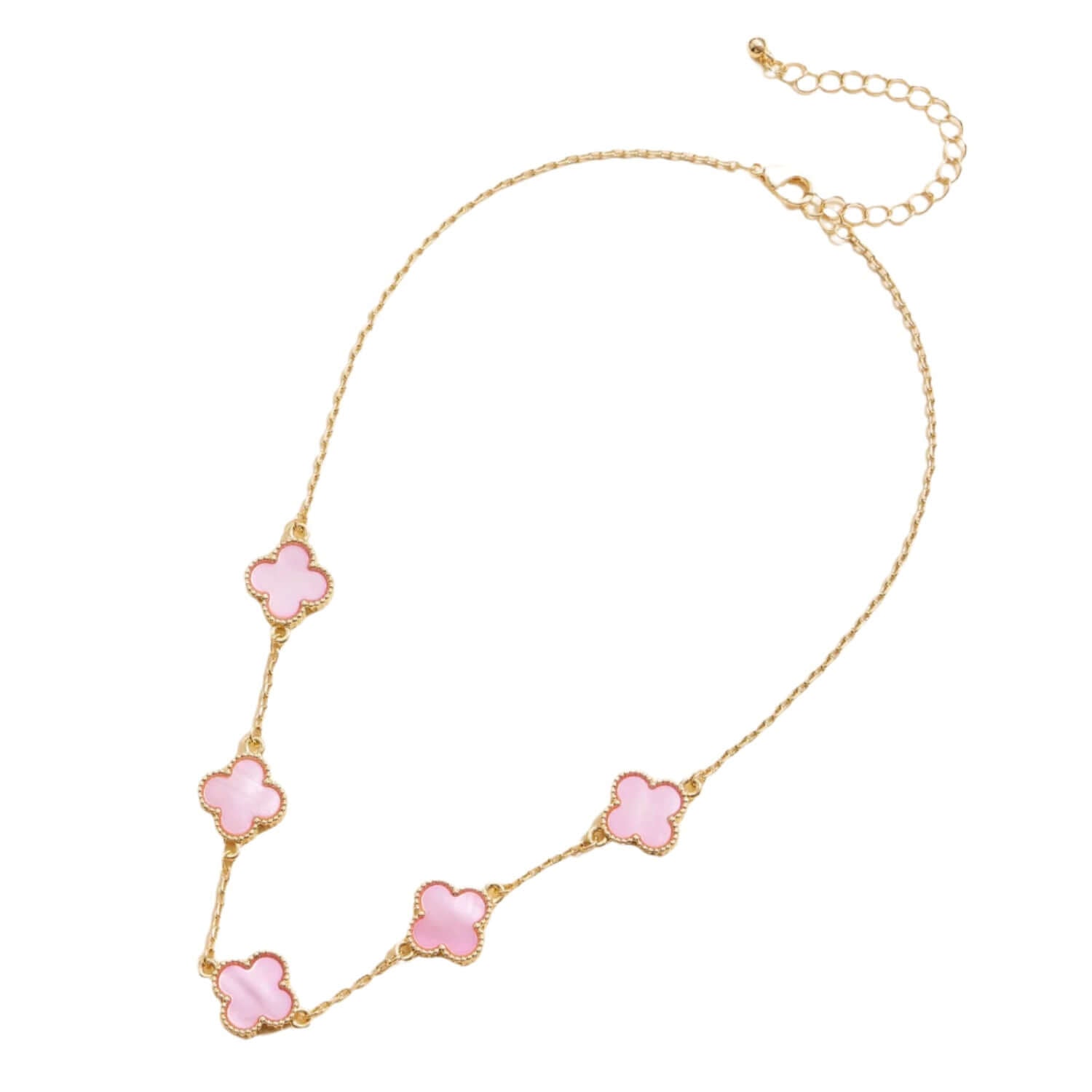 Quatrefoil Clover Charm Necklace - Pink