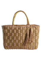 Metallic Checkered Straw Braided Handbag