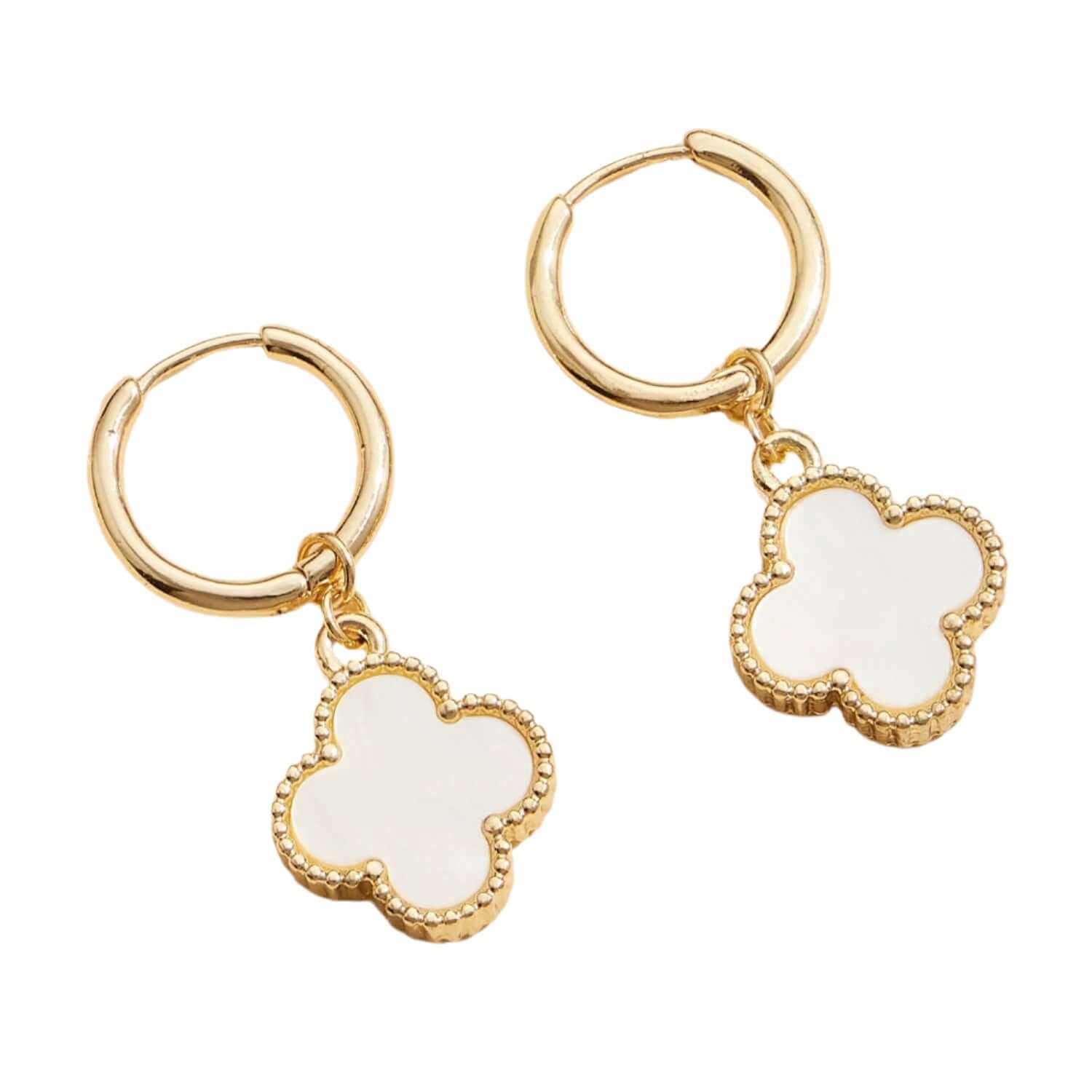 Quatrefoil Clover Shape Hoop Earrings - White