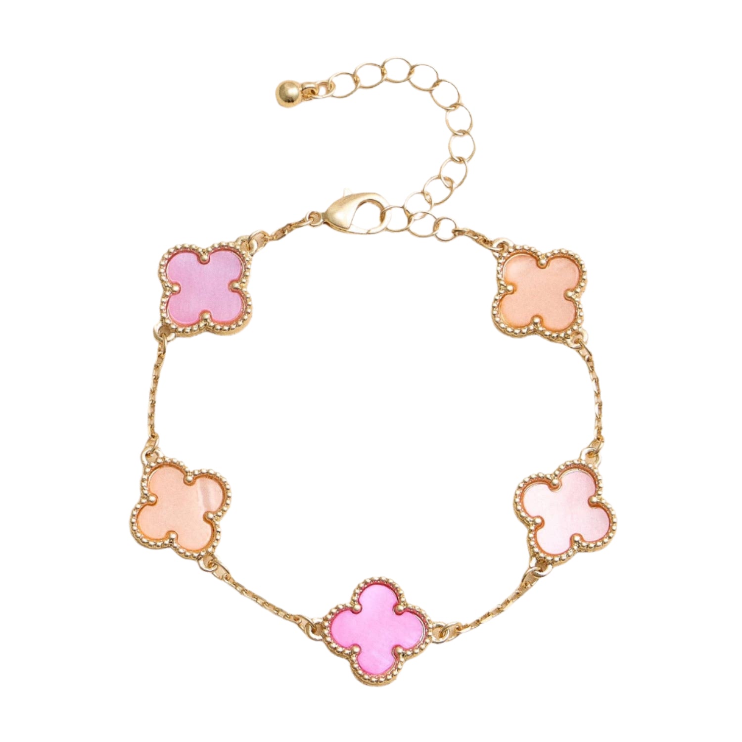 Gold Mother of Pearl Clover Bracelet - Multi Pink