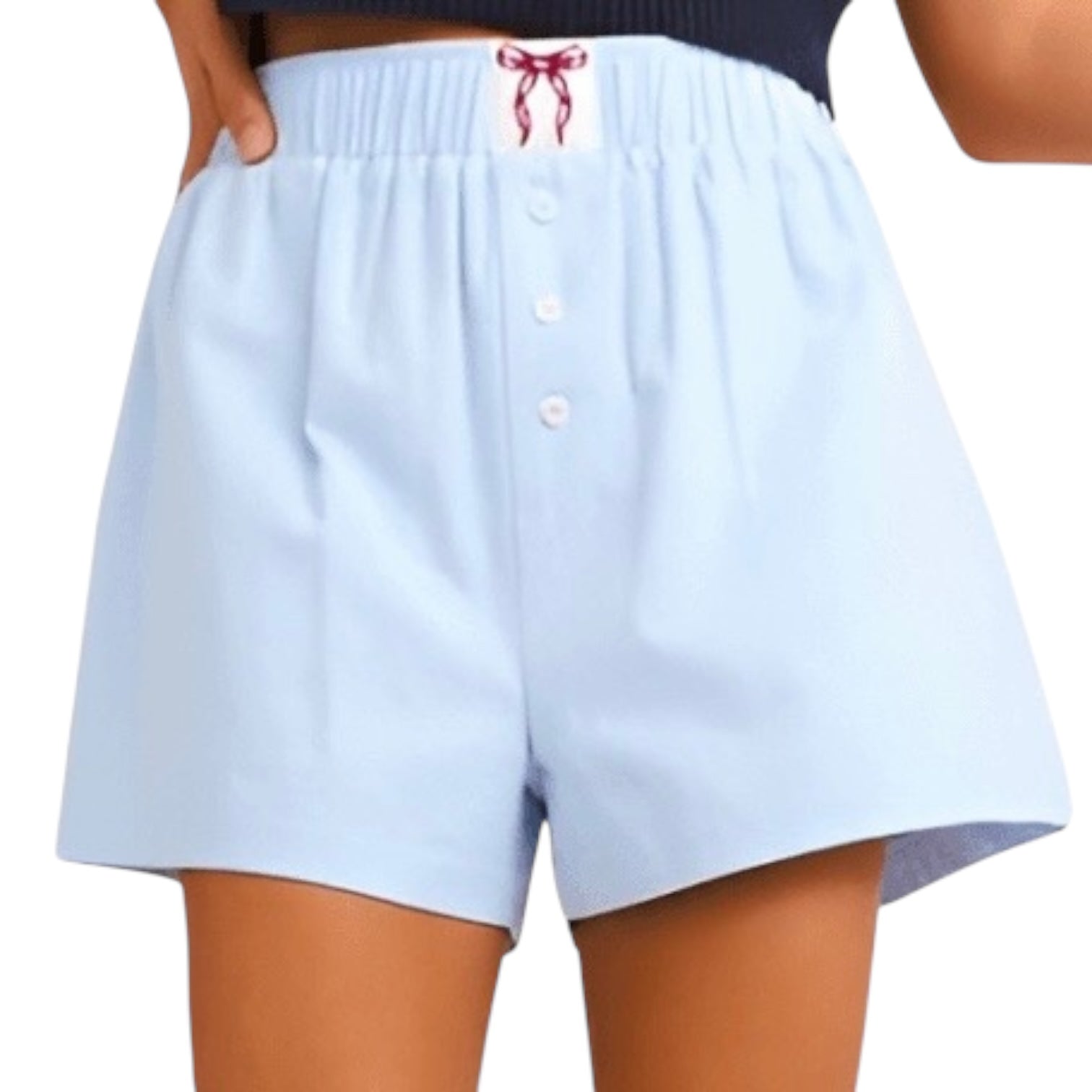 High Waisted Boxy Shorts - Light Blue