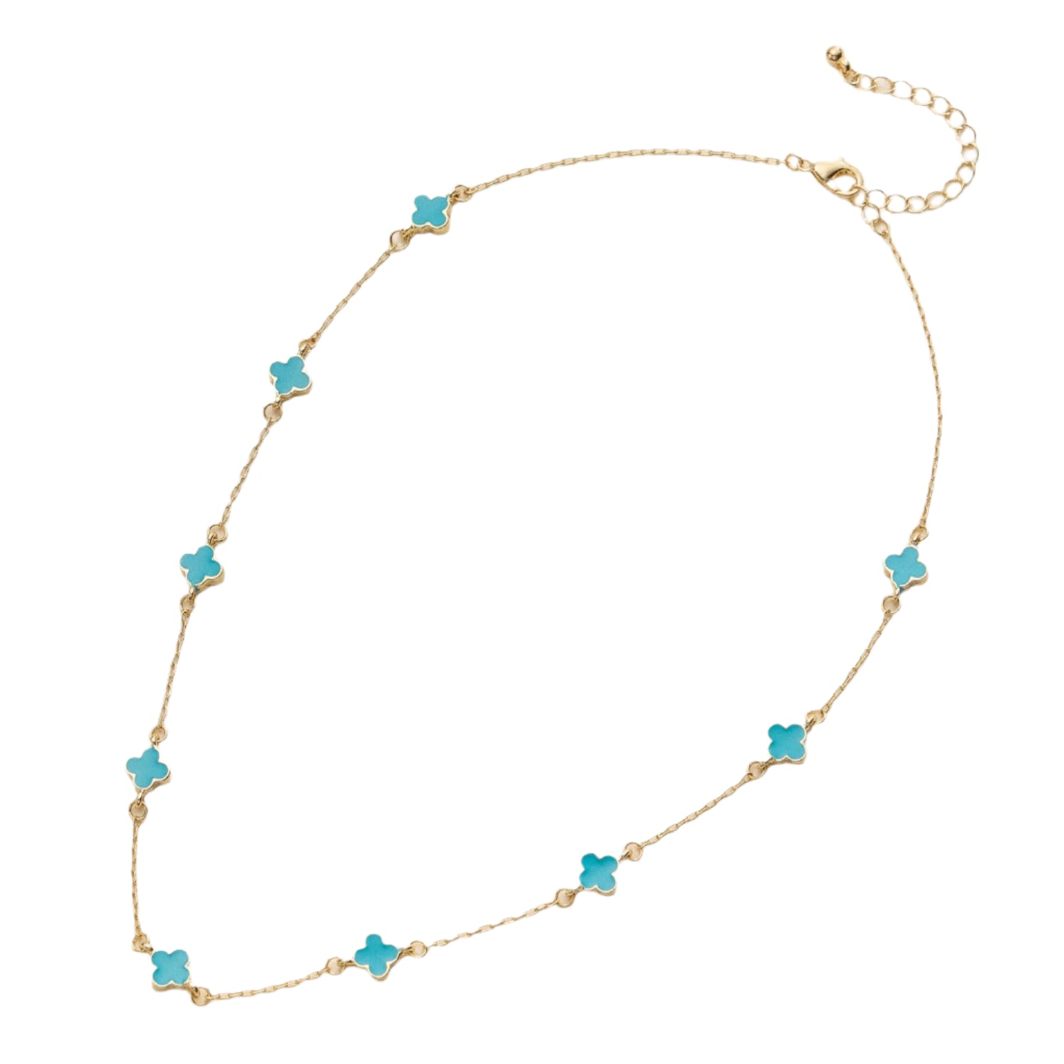 Gold Enamel Clover Charm Necklace - Blue