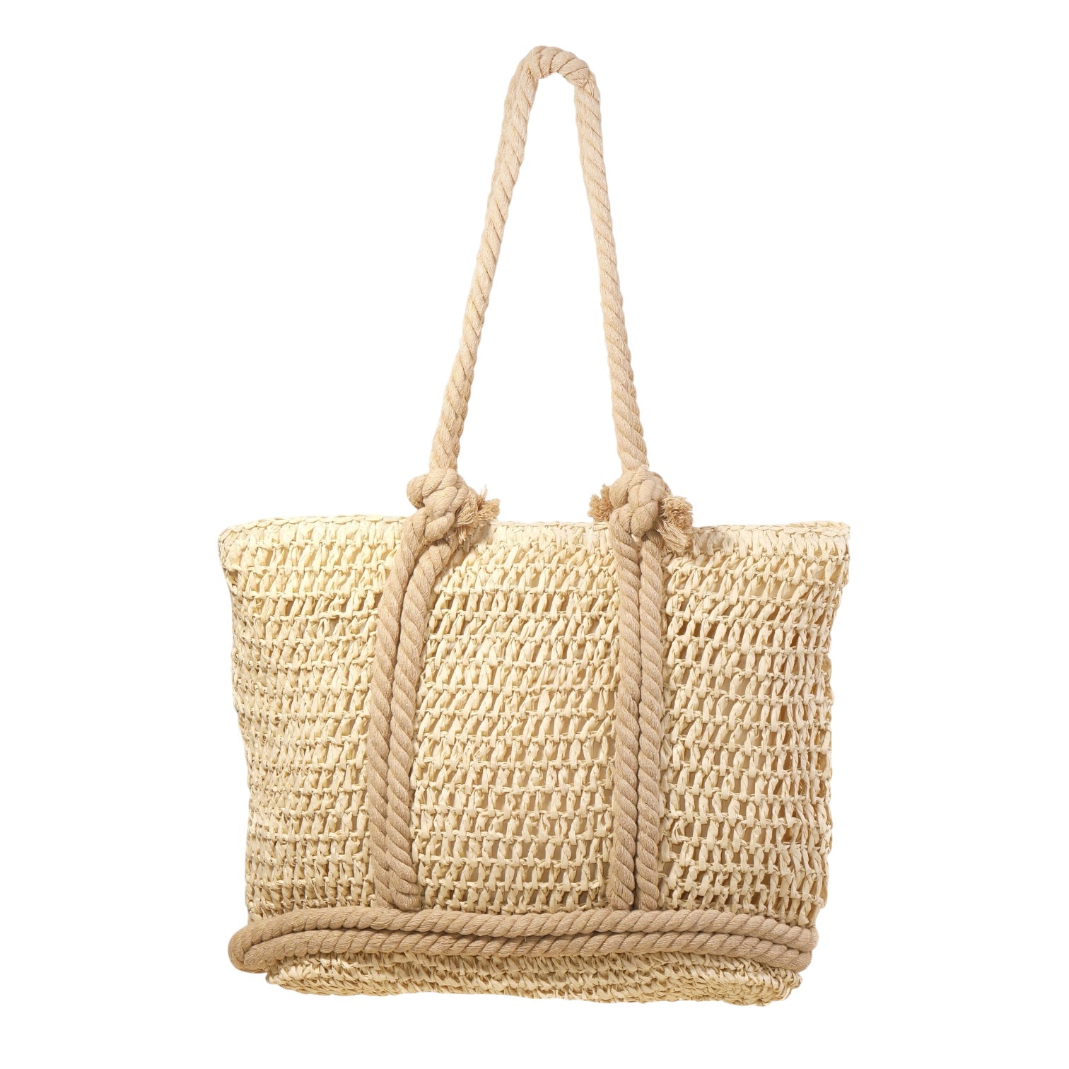 Rope Handle Straw Braided Tote Bag - Ivory