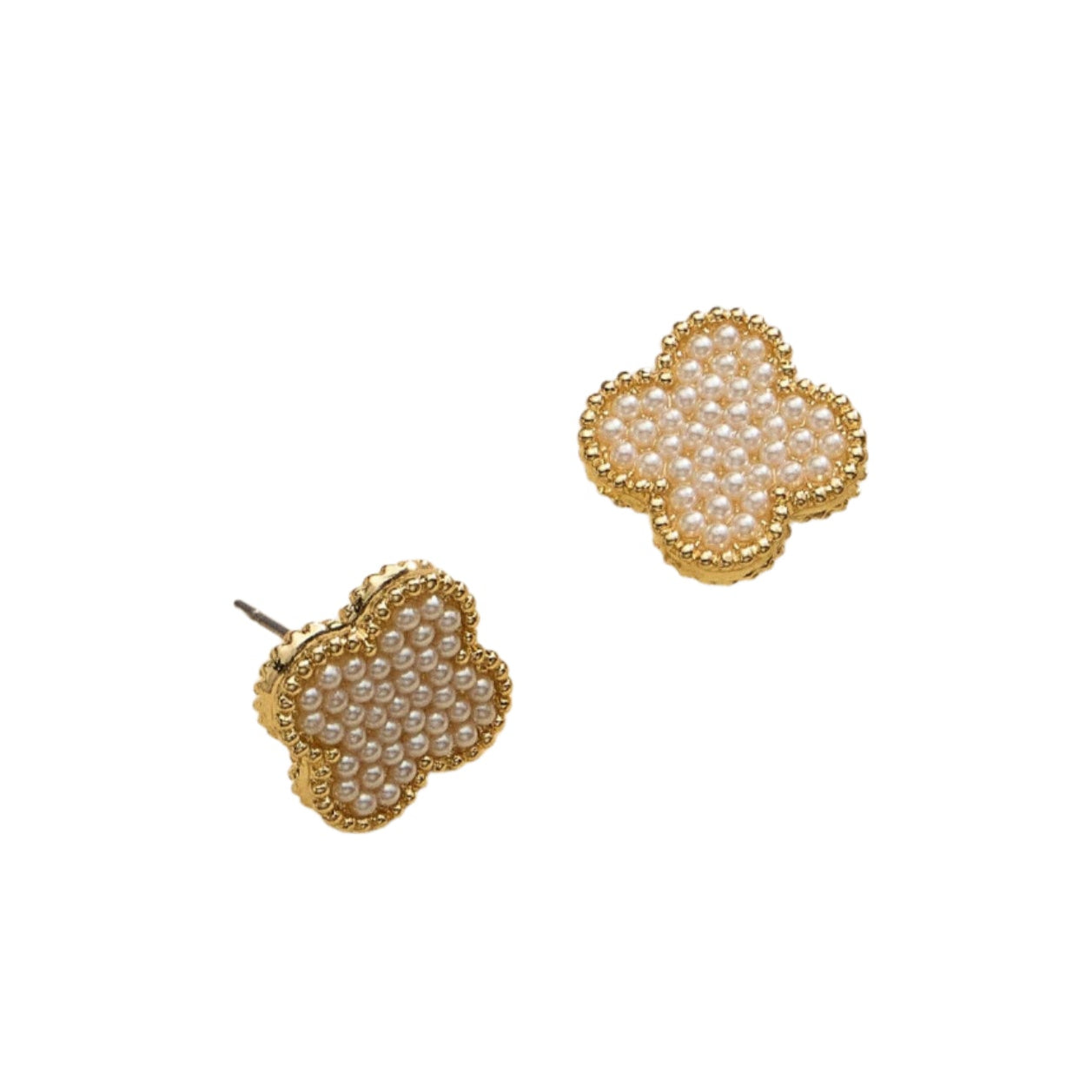 Elegant Pearl Clover Stud Earrings