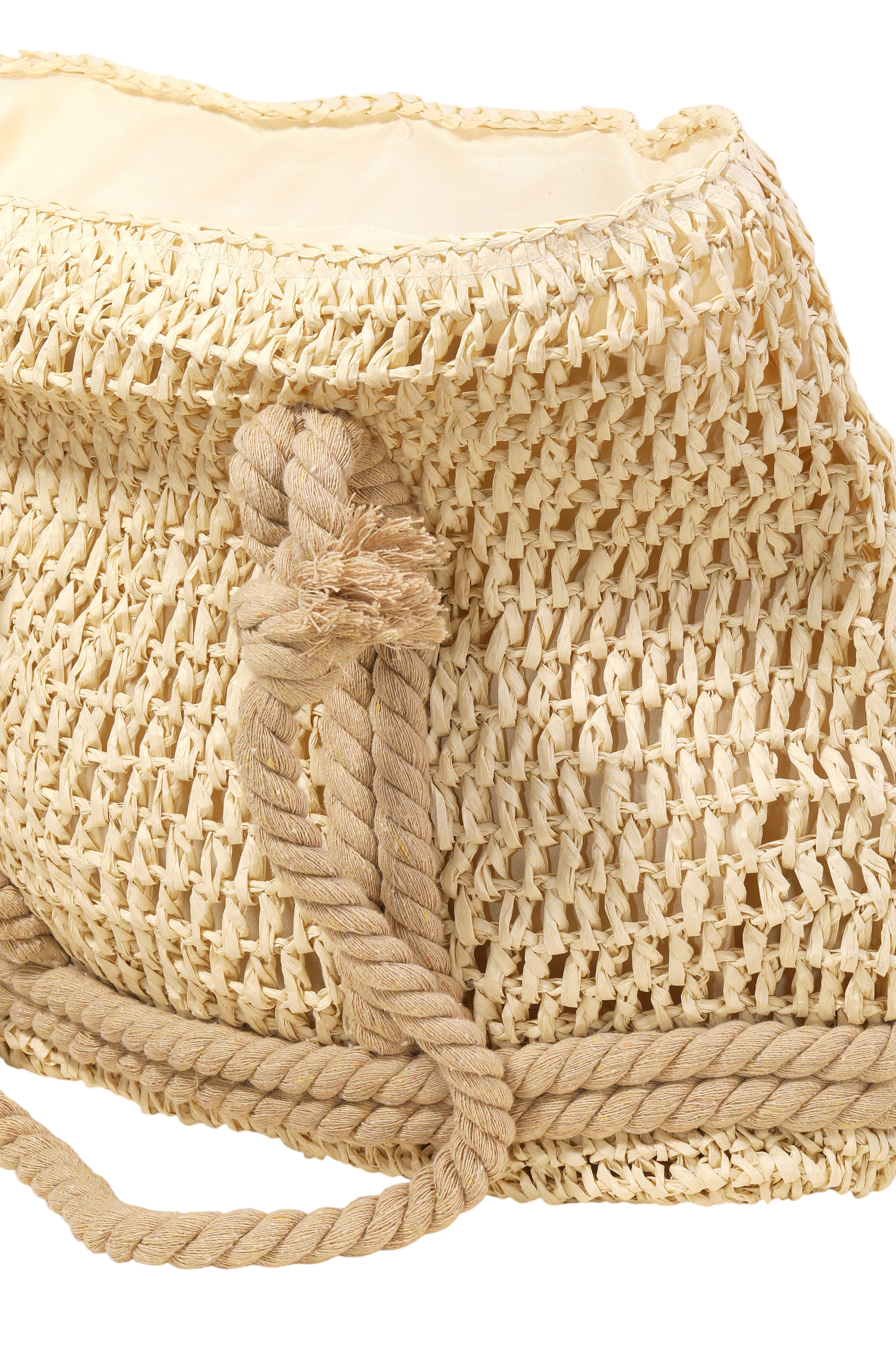 Rope Handle Straw Braided Tote Bag - Ivory