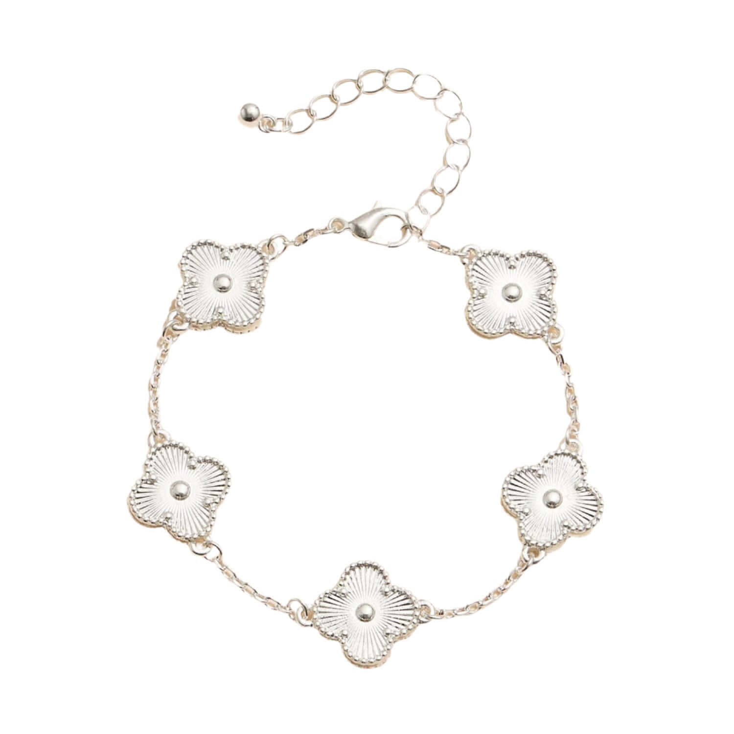 All Silver Mother of Pearl Clover Bracelet