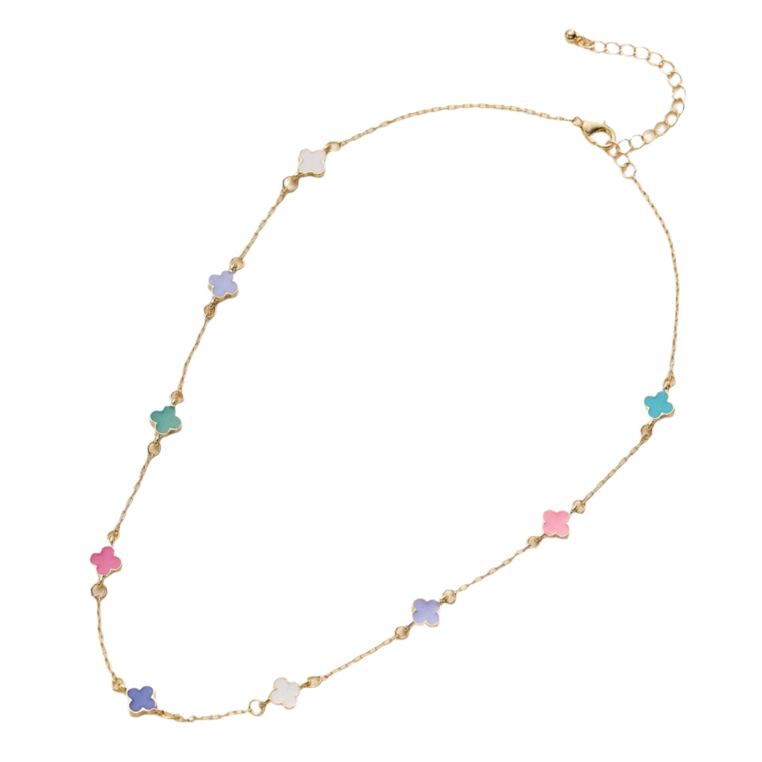 Gold Enamel Clover Charm Necklace - Multicolor