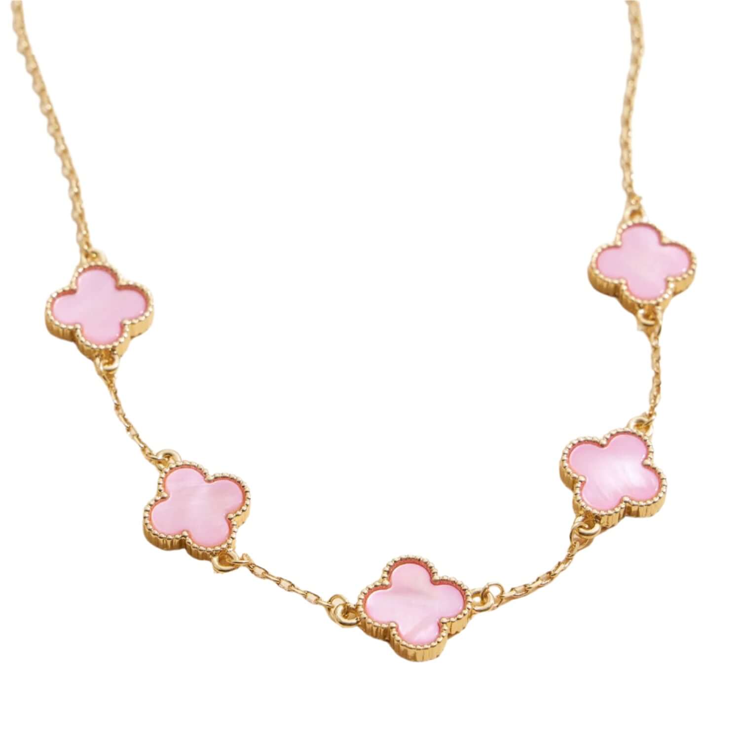 Quatrefoil Clover Charm Necklace - Pink