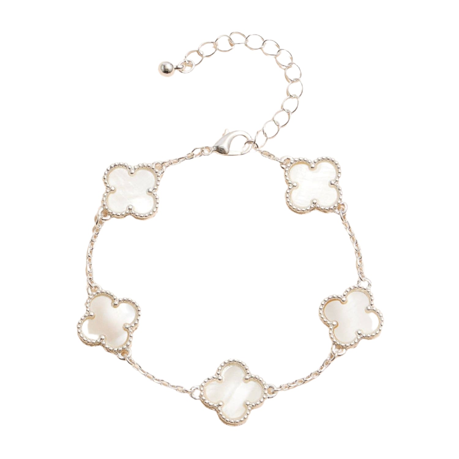 Silver Mother of Pearl Clover Bracelet - White