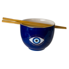 Evil Eye Donburi Bowl with Chopsticks Set - Blue