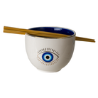 Evil Eye Donburi Bowl with Chopsticks Set - White