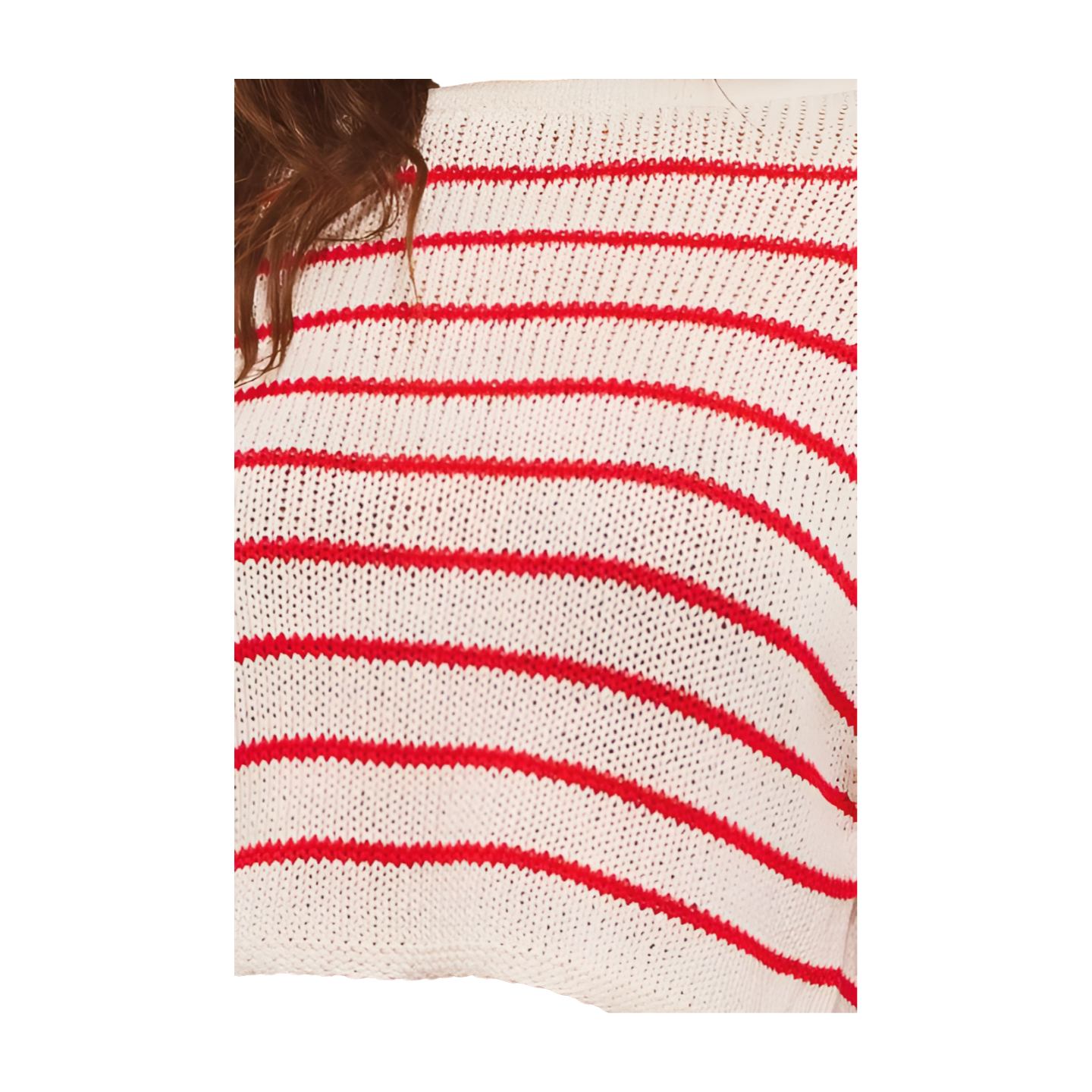 Chic Striped Knit Crewneck Sweater - Red