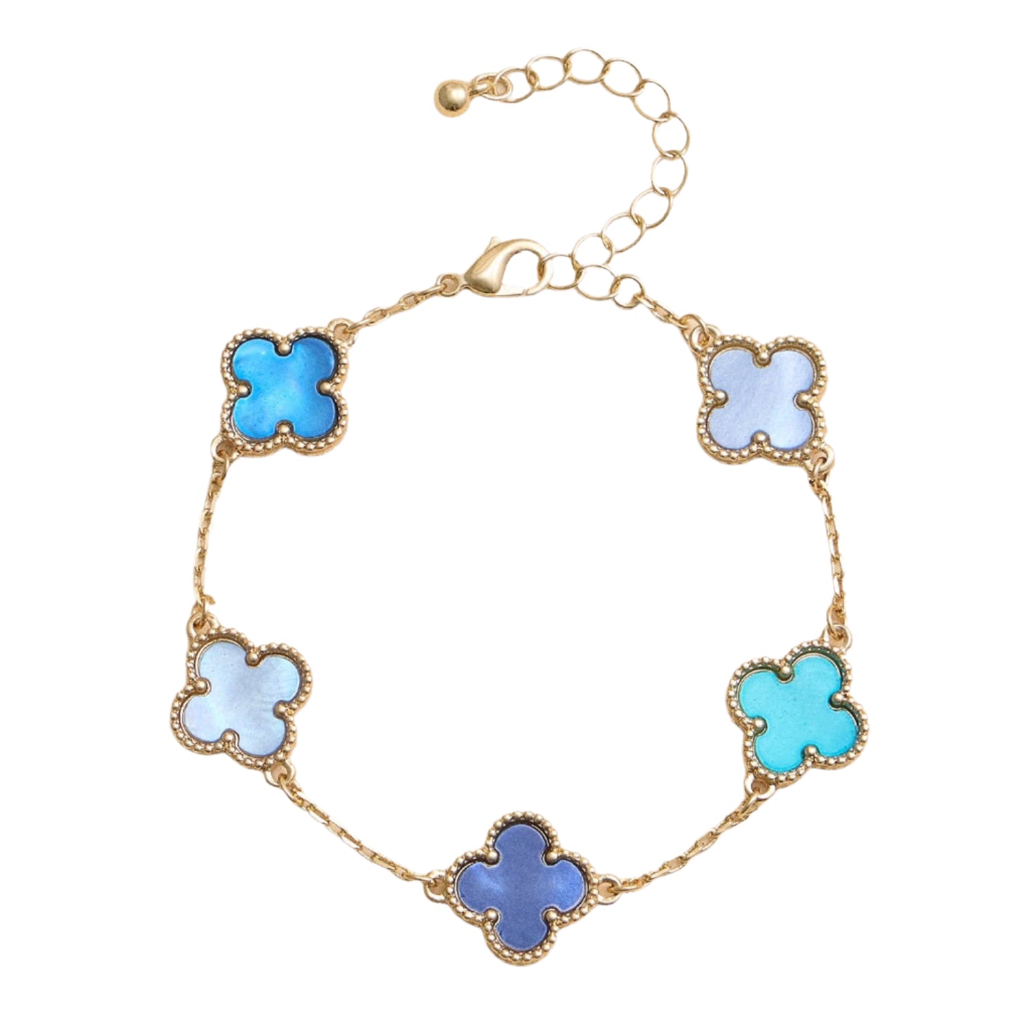 Gold Mother of Pearl Clover Bracelet -Multi Blue