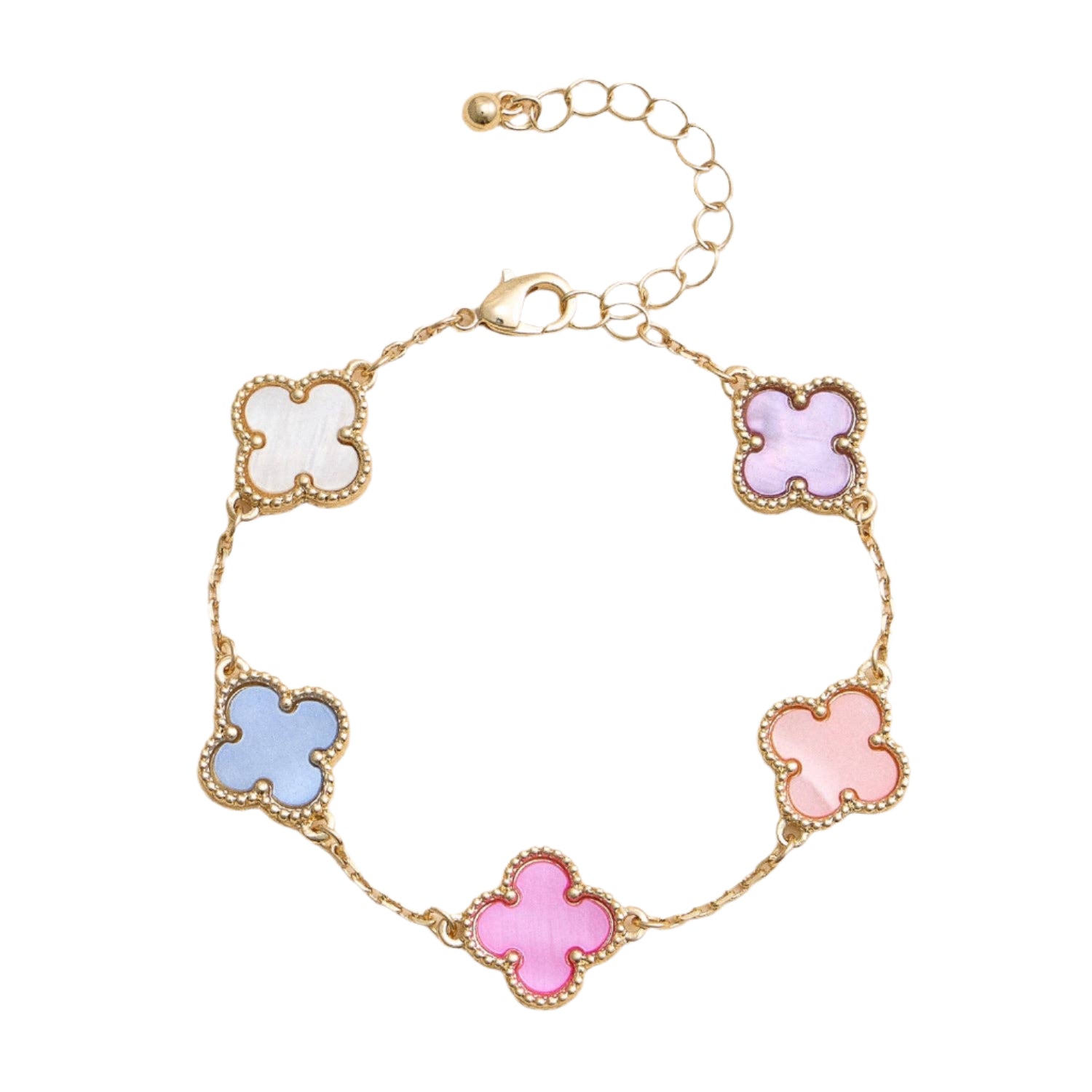 Gold Mother of Pearl Clover Bracelet - Pastels