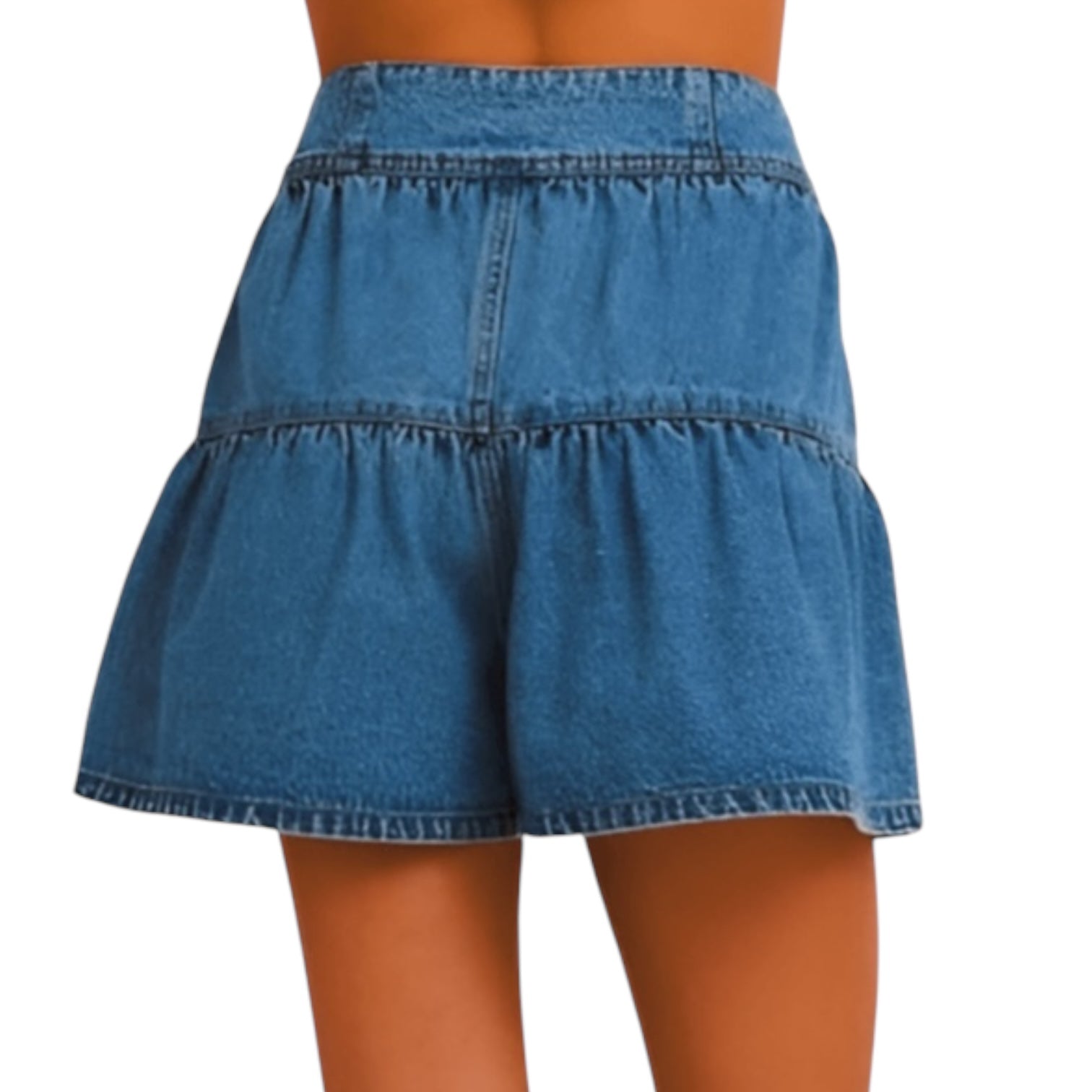 High-Waist Denim Flare Shorts