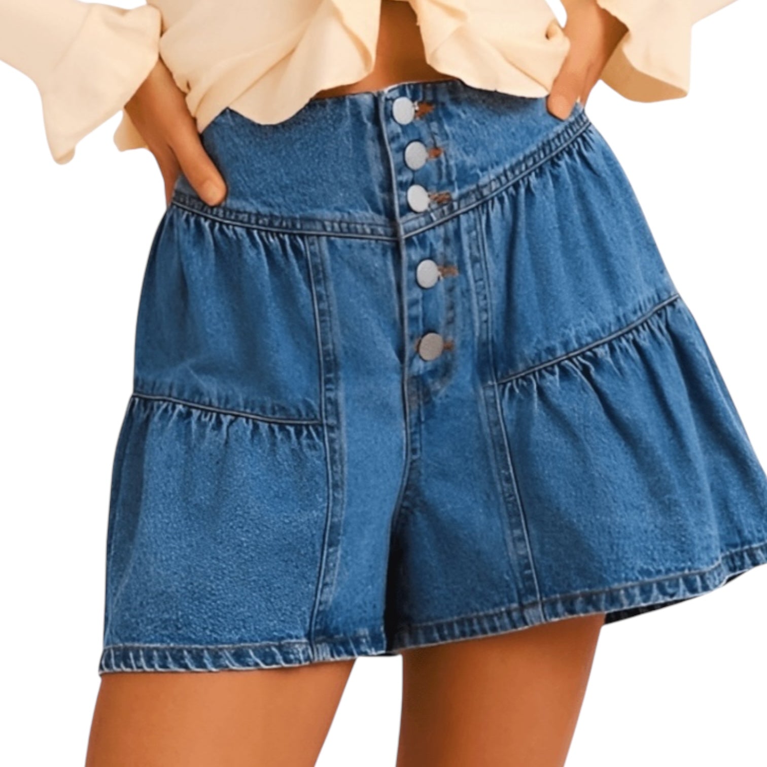 High-Waist Denim Flare Shorts