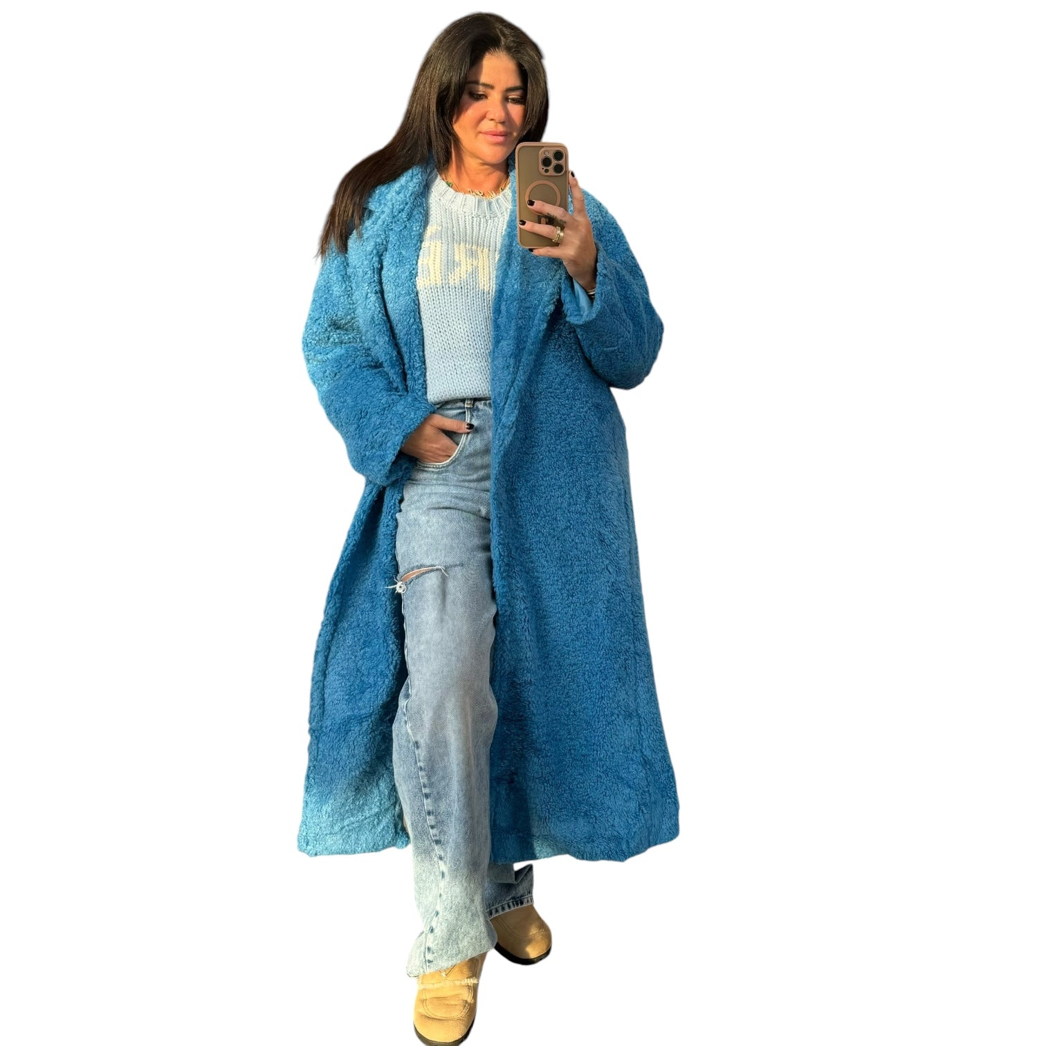 Long Teddy Bear Coat Blue Alicia DiMichele Boutique