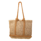 Rope Handle Straw Braided Tote Bag - Khaki