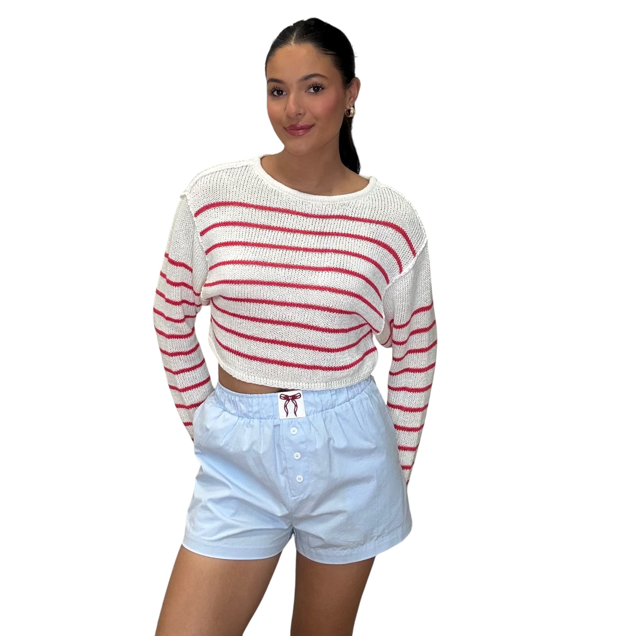 High Waisted Boxy Shorts - Light Blue