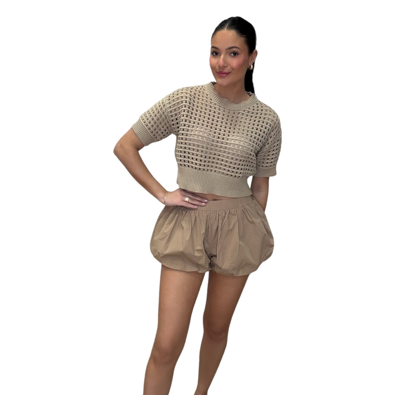 Poplin Puff Shorts - Khaki