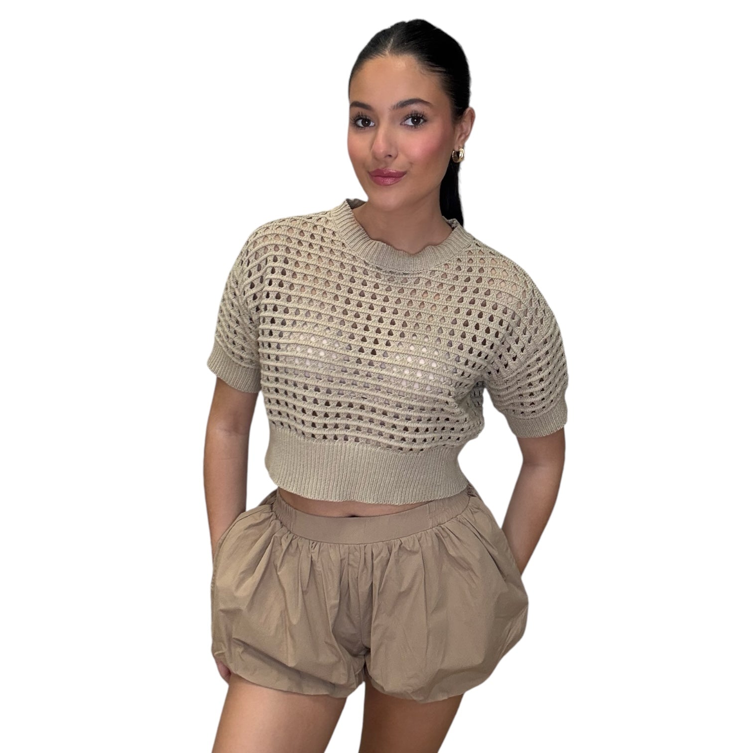 Poplin Puff Shorts - Khaki