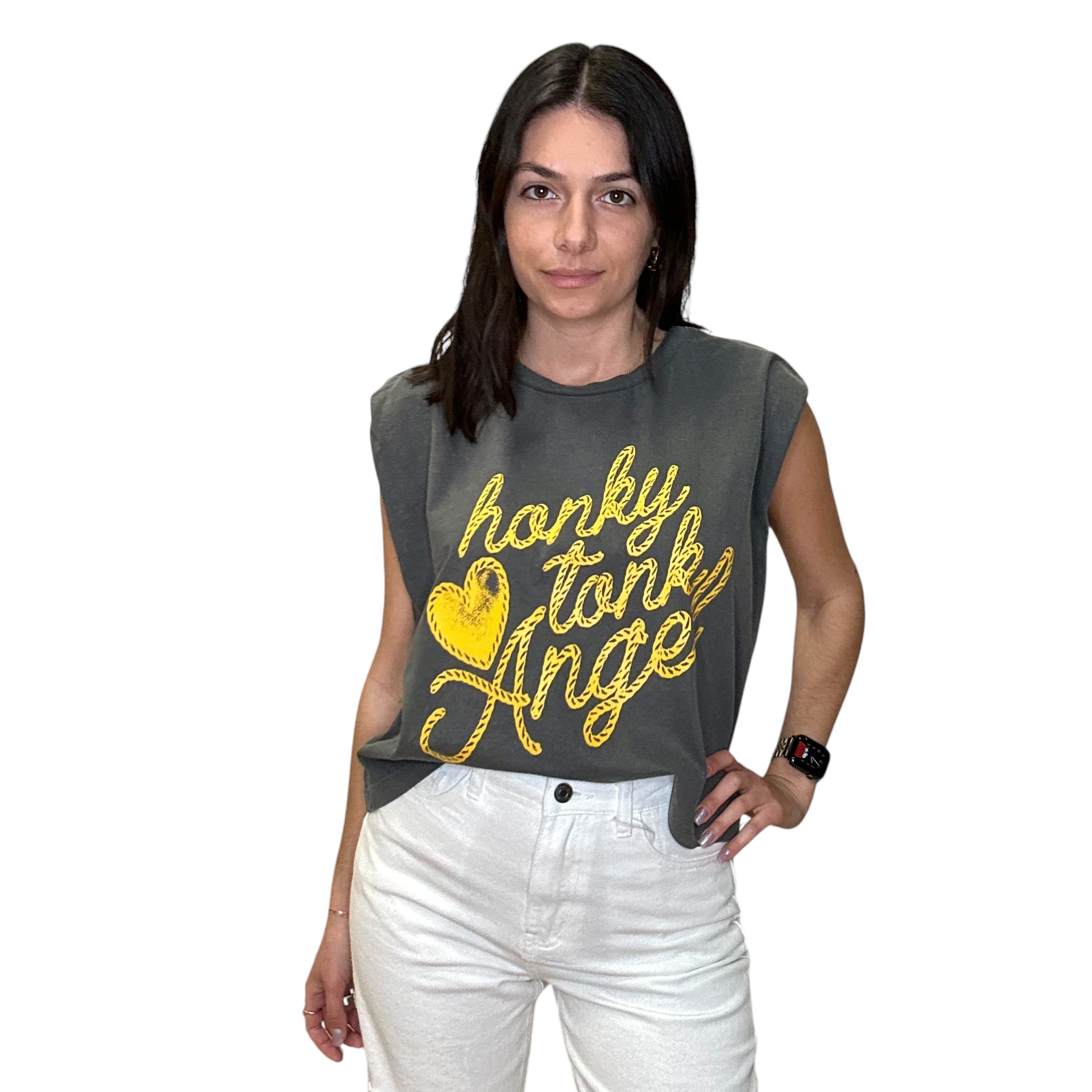 Honky Tonk Angel Vintage Cropped Muscle Tank