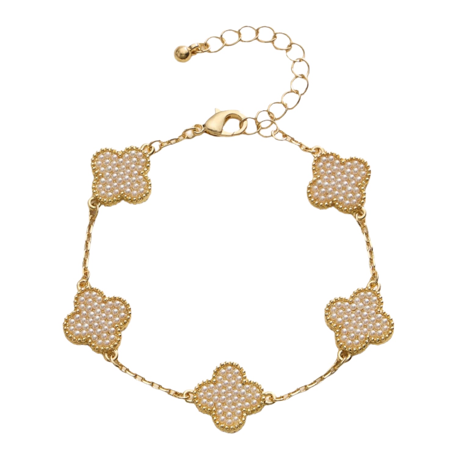 Gold Clover Pearl Accents Bracelet