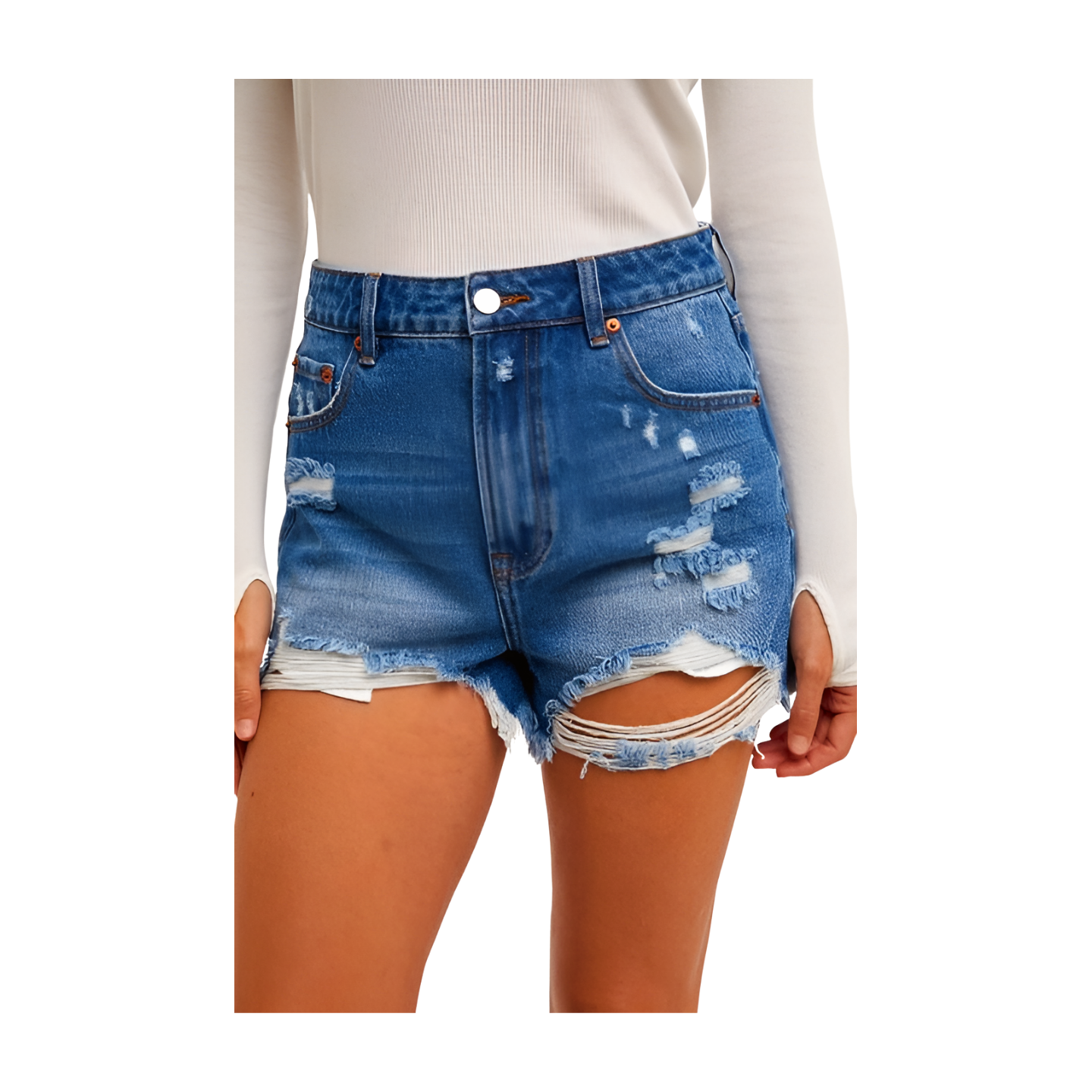 High-Rise Distressed Denim Shorts