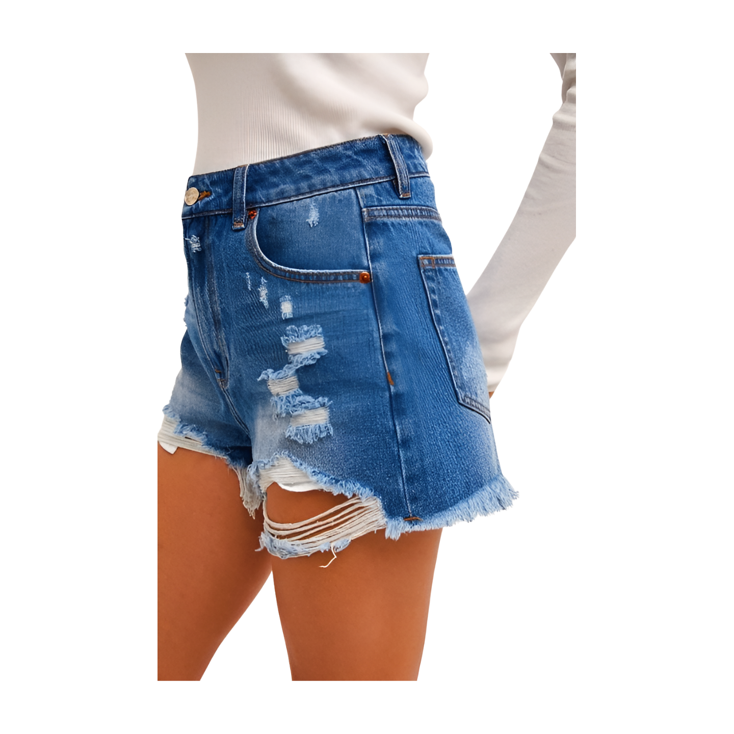 High-Rise Distressed Denim Shorts