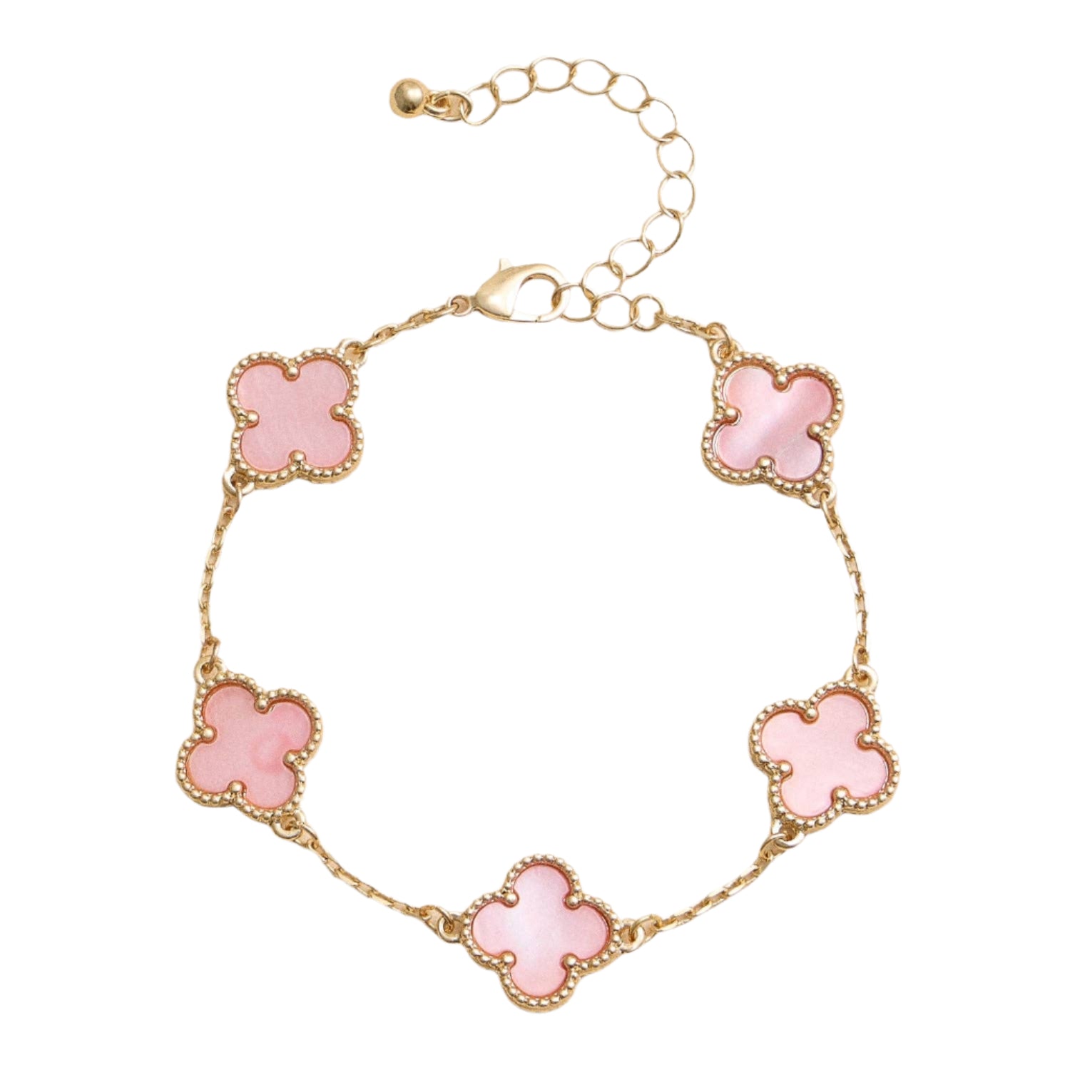 Gold Mother of Pearl Clover Bracelet - Pink